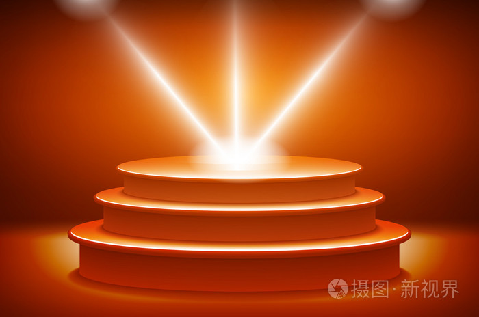 橙色发光舞台登上领奖台为奖仪式矢量图的