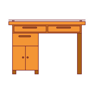 多彩的木制家的书桌抽屉与暗红色线轮廓与图形