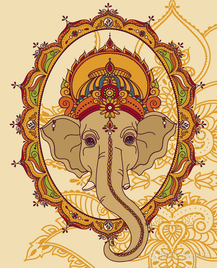 美妮莎勋爵和美丽的印度风格的框架, 可用于庆祝格涅沙 chaturthi