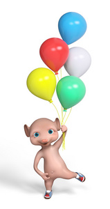 3d 人物卡通鼠标与孤立 3d 渲染的气球