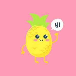 菠萝插画菠萝可爱的水果打印.夏季打印卡或 t恤时尚插画照片