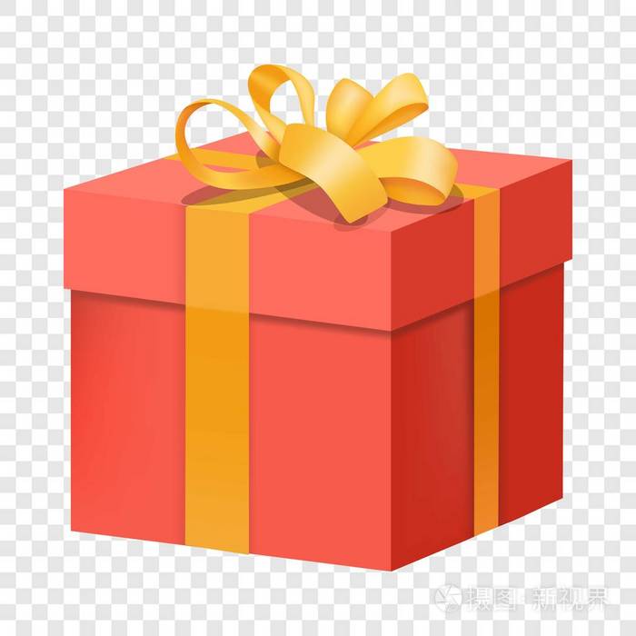 带黄丝带图标的红色礼品盒平面式