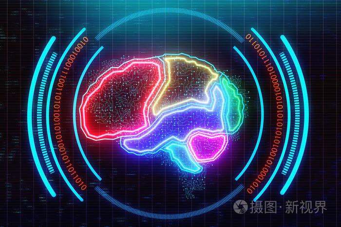 抽象的彩色数字大脑背景ai和技术的概念3d渲染