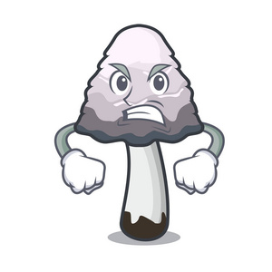 愤怒毛茸茸的鬃毛蘑菇吉祥物卡通矢量插画