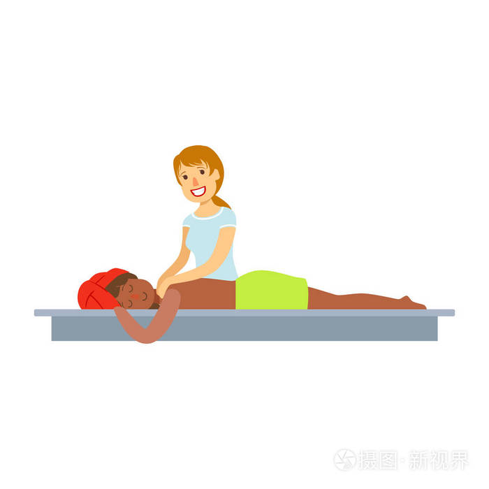 美丽的年轻女孩放松手按摩水疗美容治疗期间.丰富多彩的卡通人物