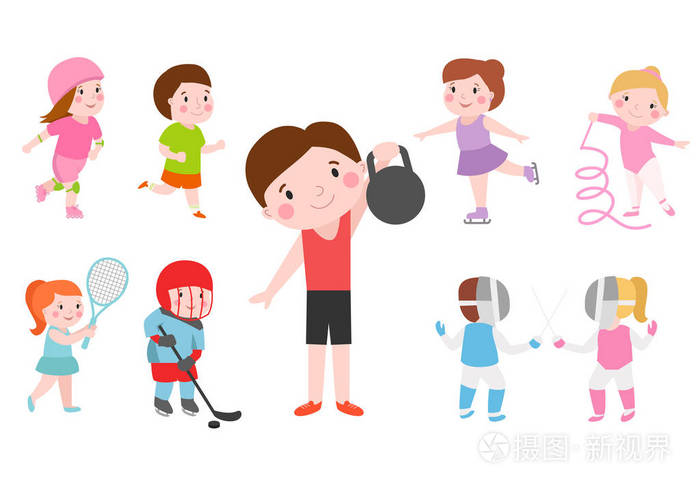 未来旱冰体操孤立在白色和儿童青年优胜者后体育学校队球员矢量图