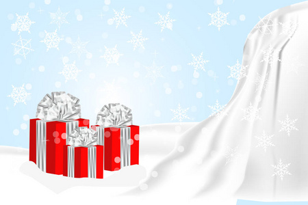 圣诞节和新年背景与礼品盒背景与雪花和火花。矢量插图