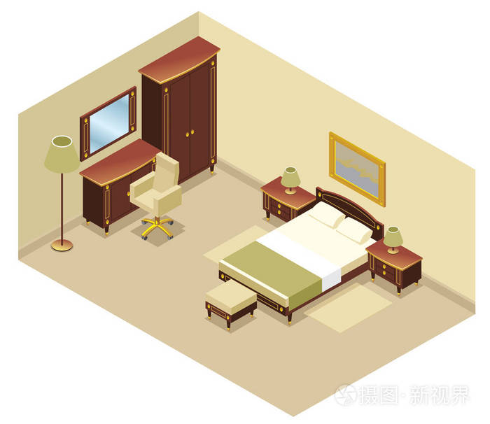 等距酒店客房内饰概念插画-正版商用图片0pqclj-摄图新视界