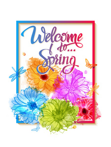 欢迎带花的春季海报