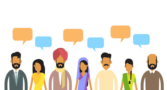 印度人组聊天泡沫通信概念，印度人群谈论社会网络