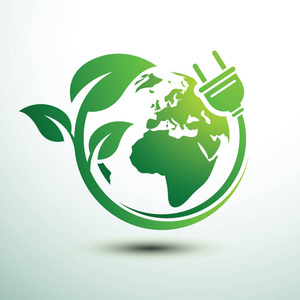 绿色生态电源的插头与绿色地球，矢量图的设计