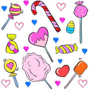 涂鸦的各种糖果多彩卡通风格