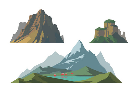 山顶成熟剪影元素户外图标雪冰山水装饰孤立野营旅行登山或远足地质矢量图