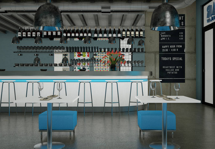 现代蓝色咖啡餐厅室内家具图片