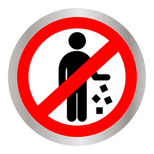 红圈不乱扔垃圾禁止的标志,图标或标签隔离在白色背景上照片