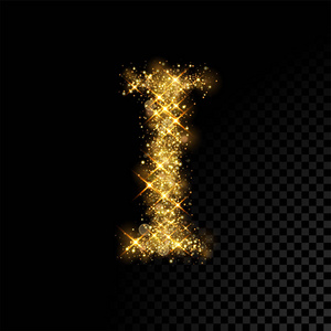 金闪字母 i 在黑色背景上照片