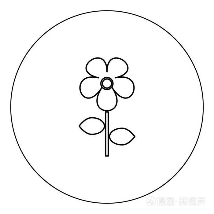 花图标黑色在圆圈矢量插图隔离轮廓