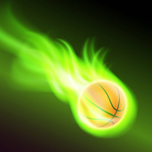绿色着火燃烧篮球照片