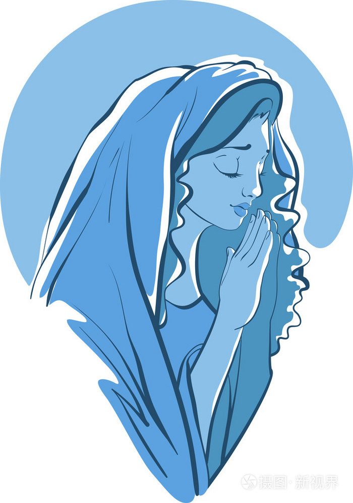 矢量插图的祈祷上白色孤立的圣母玛利亚