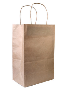 白色背景上的再生的纸购物袋