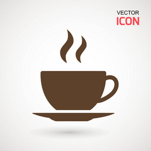 咖啡杯剪影咖啡杯图标, 简单的矢量咖啡图标.在白色上隔离的矢量插图.