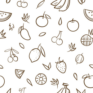 手绘卡通风格的混合型可爱水果无缝模式背景矢量格式