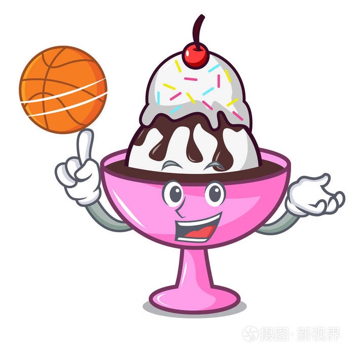 与篮球冰淇淋圣代字符卡通