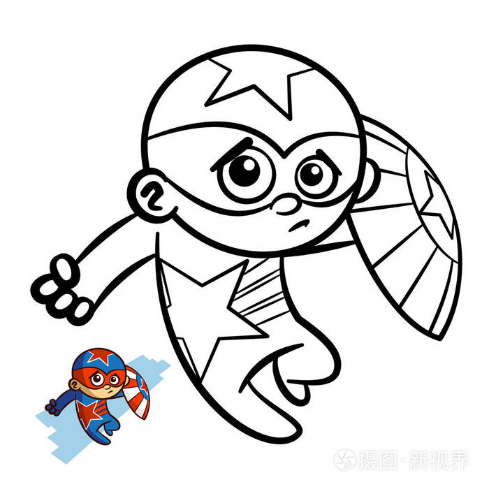 超级英雄男孩着色书孤立在白色背景上的漫画人物