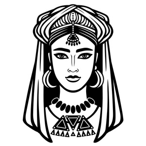 线性少女动画的头巾的阿拉伯少女的画像.