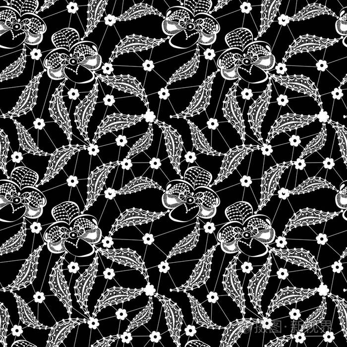 黑白色的蕾丝花纹无缝