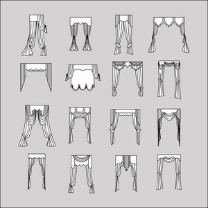 室内装饰。窗帘。窗帘室内设计素描