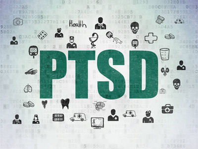 卫生保健的概念 数字数据纸张背景上的 Ptsd