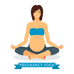 卡通荷花孕妇冥想而坐在荷花的立场孤立在白色背景上照片