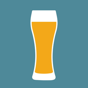 玻璃啤酒平面图标。符号模板徽标。孤立向量插图