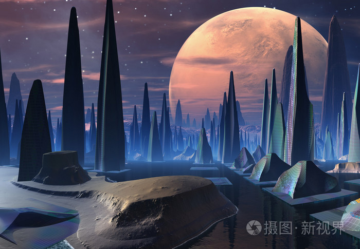 未来派外星人之城3d立体计算机图稿