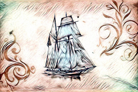 船在大海或海洋艺术插图