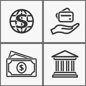 矢量投资货币图标设置金融投资插图孤立的白色。图形和网页设计的简单象形文字