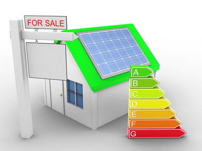 房子与清洁能源和出售标志