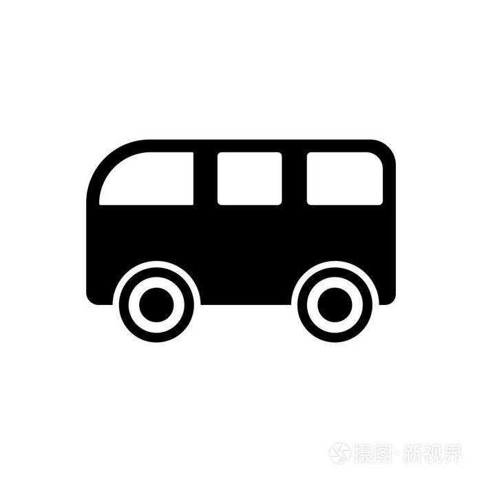 巴士象形图的图标.白色背景上的黑色图标