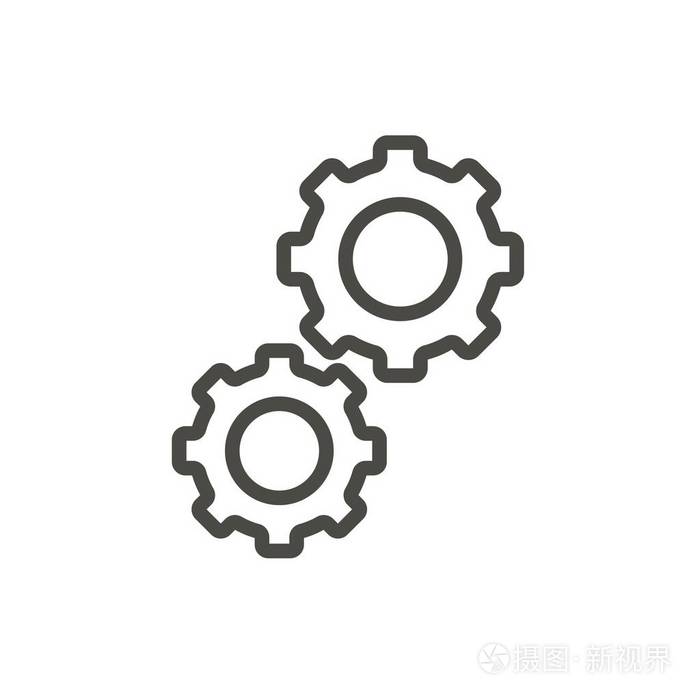 齿轮图标矢量.轮廓进度, 直线齿轮符号