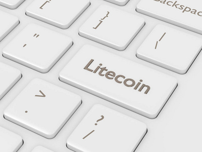 3d. 用 Litecoin 按钮渲染电脑键盘。Cryptocurrencies 理念