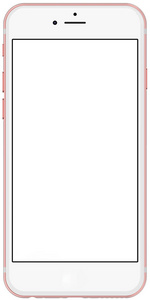 空白的屏幕，孤立的白色背景上的玫瑰手机