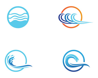 波浪海滩标志和符号矢量模板图标