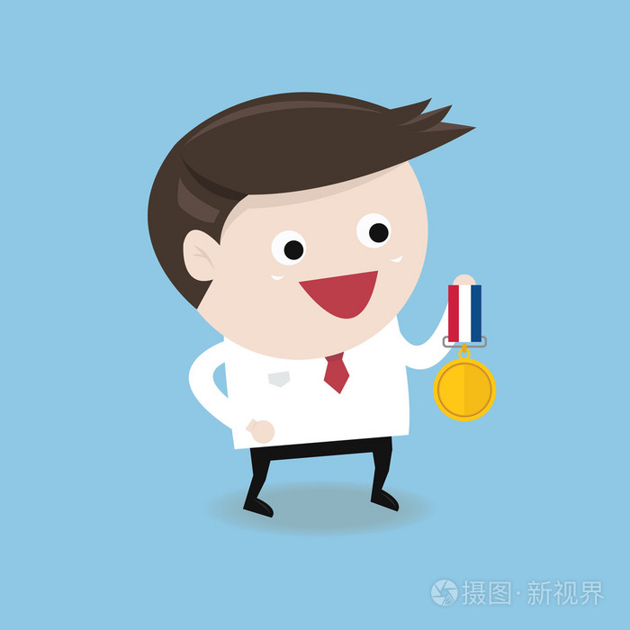 商人拿着金币赢家概念