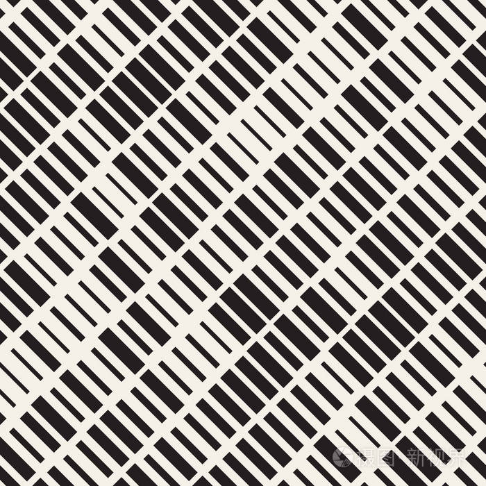 插画 矢量无缝黑色和白色不规则虚线矩形网格图案.时尚单色纹理.eps