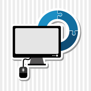 计算机和拼图图标设计 矢量图