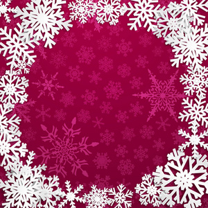 紫色背景下的白色雪花圆圈框架圣诞插图