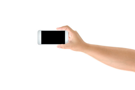 手拿着智能手机与空白屏幕。分离