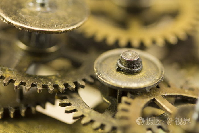 内部时钟的齿轮的特写