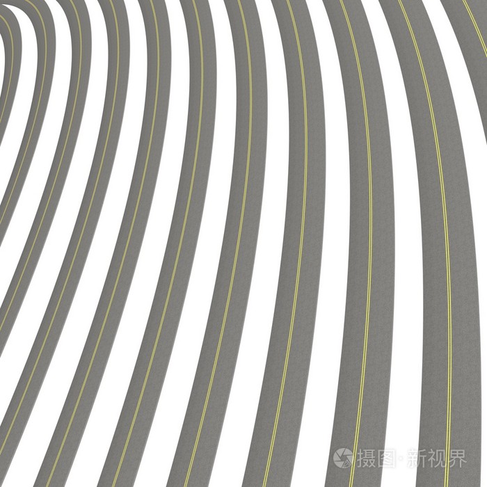 平行的沥青道路隔离在白色背景上